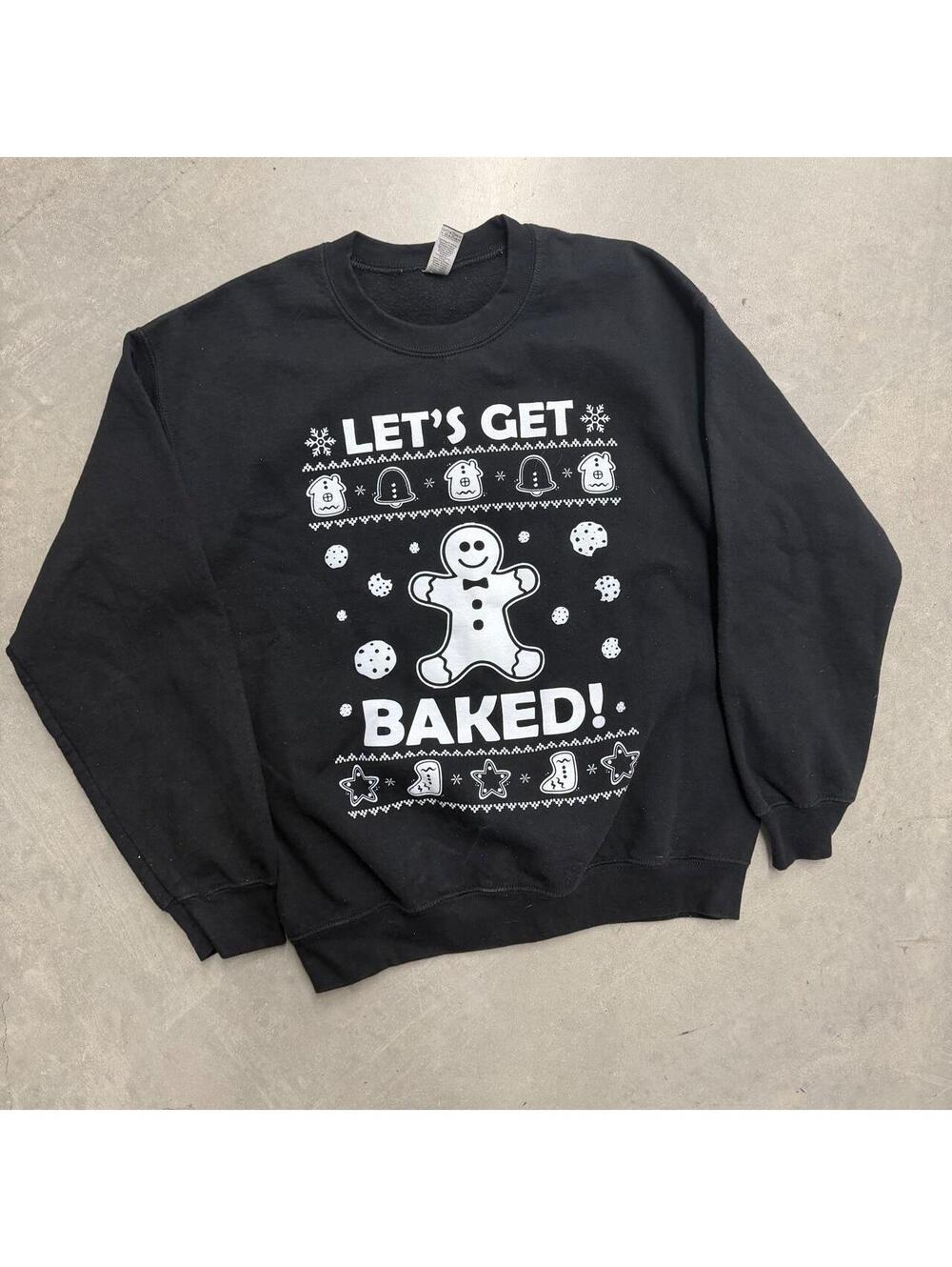 Y2K Funny 'Let's Get Baked' Black Men's Christmas Crewneck Medium